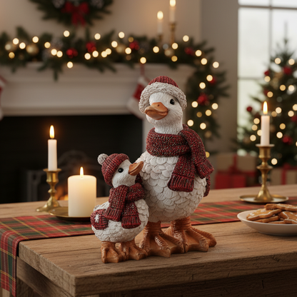 Christmas Mother and Baby Duck Resin Ornament