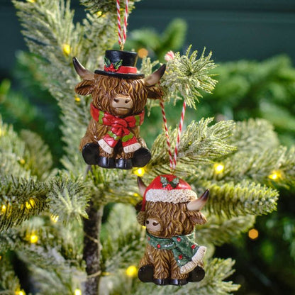 Highland Cow with Hat and Scarf Christmas Tree Decoration