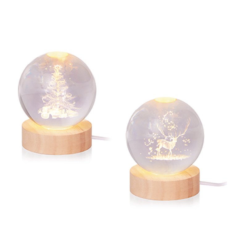 8cm 3D Lit Etched Glass Ball Christmas Decoration