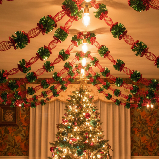 Red and Green 4 Section Retro Foil Christmas Garland