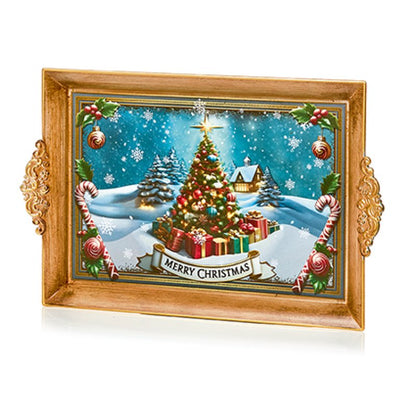 Christmas Tray with Merry Christmas Tree Scene
