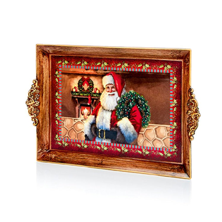 Christmas Tray with Santa and Wreath Design