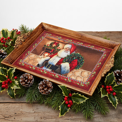 Christmas Tray with Santa and Wreath Design