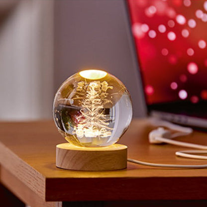 8cm 3D Lit Etched Glass Ball Christmas Decoration