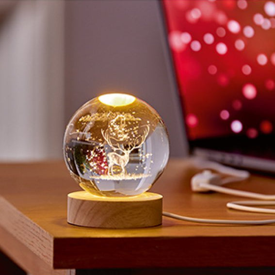 8cm 3D Lit Etched Glass Ball Christmas Decoration