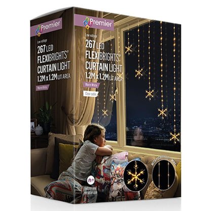 1.2 x 1.2m Warm White LED Flexibright Snowflake Christmas V Curtain Lights