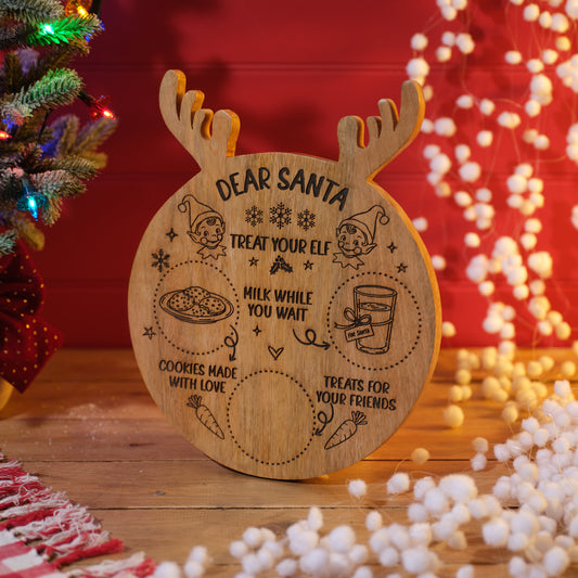 Mango Wood Christmas Treat Board with Antlers