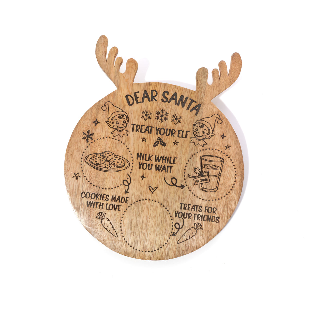 Mango Wood Christmas Treat Board with Antlers