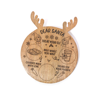 Mango Wood Christmas Treat Board with Antlers