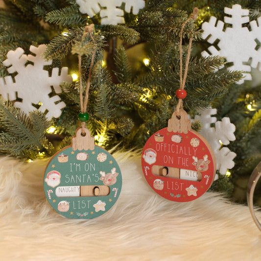 Naughty or Nice Sliding Wooden Christmas Bauble
