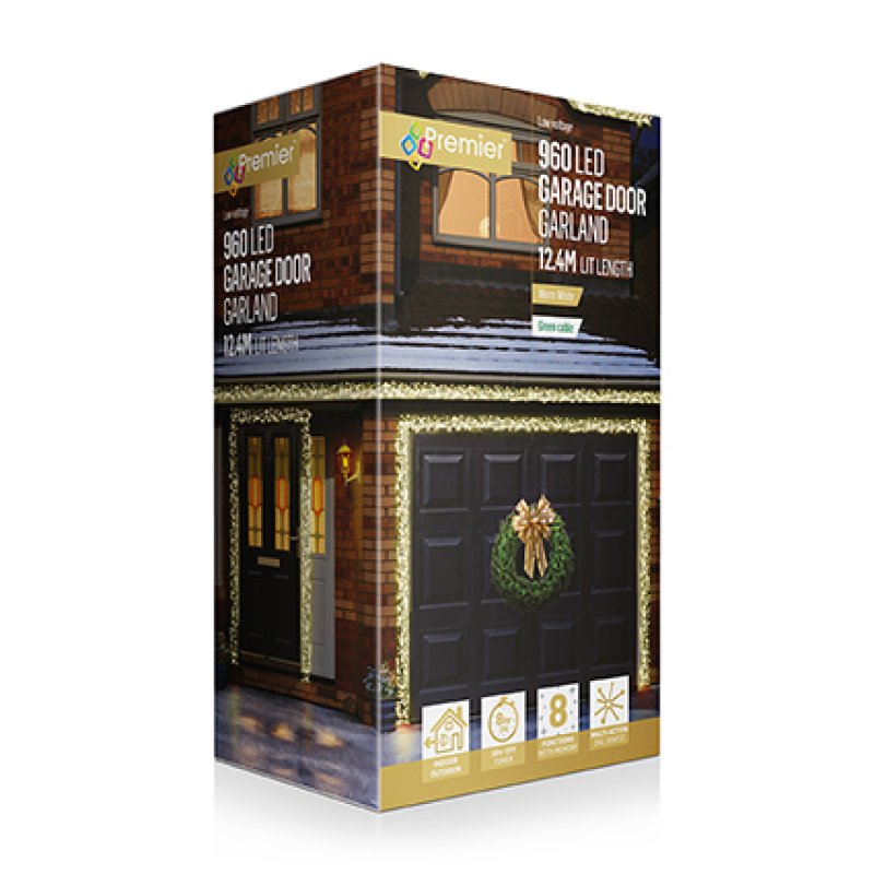 960 Warm White Garage Door Christmas Garland Lights