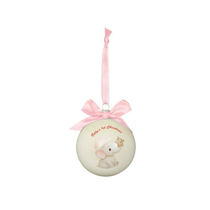 Baby's First Christmas Pink Elephant Design Bauble