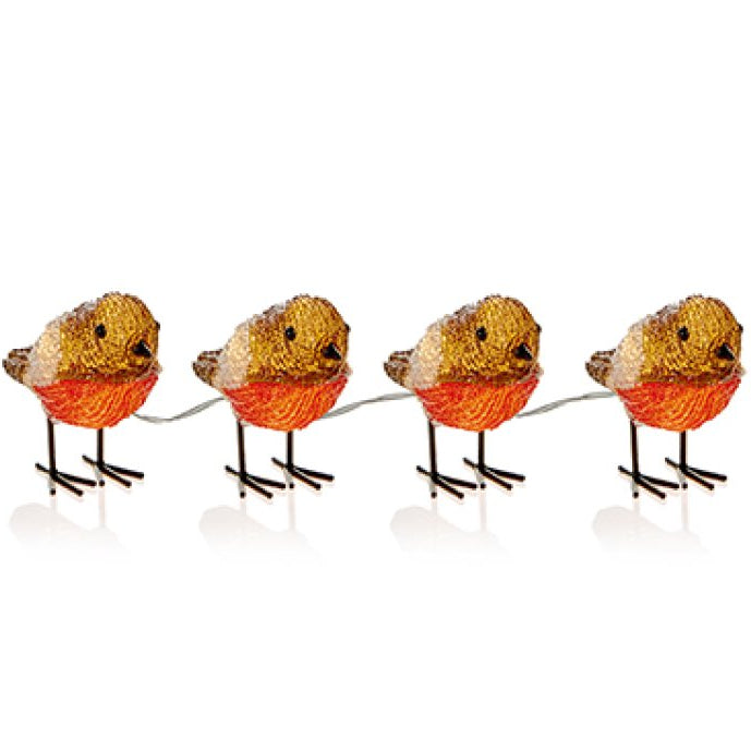 Set of 4 Battery Operated Lit Acrylic Robins