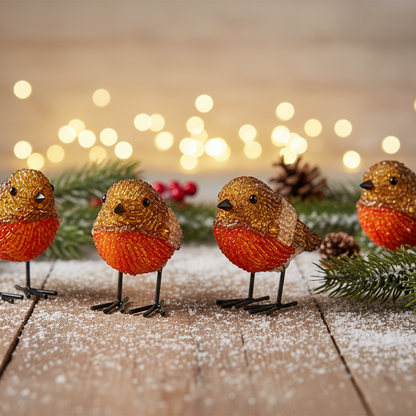 Set of 4 Battery Operated Lit Acrylic Robins