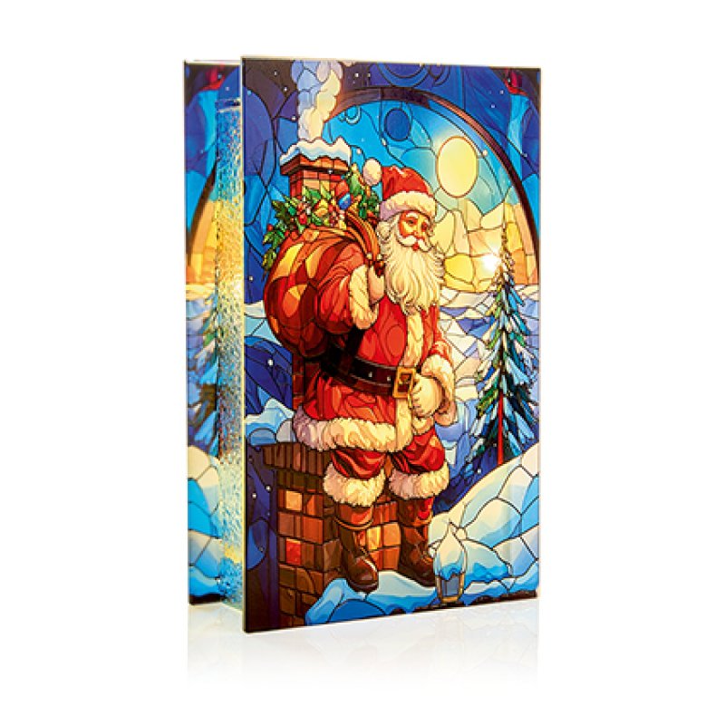Santa on Chimney Lit Stained Glass Christmas Decoration