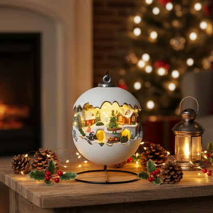 Musical Lit Half Ball with Rotating Train Christmas Scene Decoration