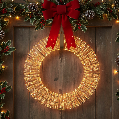 Rose Gold Wreath with Red and Warm White Twinkling LEDs