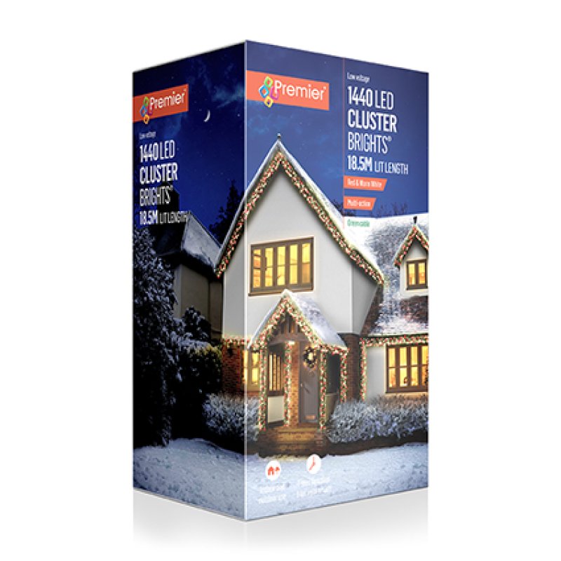 Premier 1440 Red and Warm White LED Cluster Brights Christmas Lights