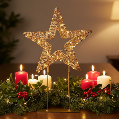 Gold Star Twinkling LED Table Top Christmas Decoration