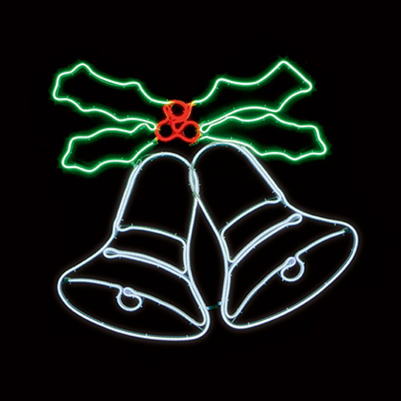 Neon Swinging Bells and Holly LED Wall Sign