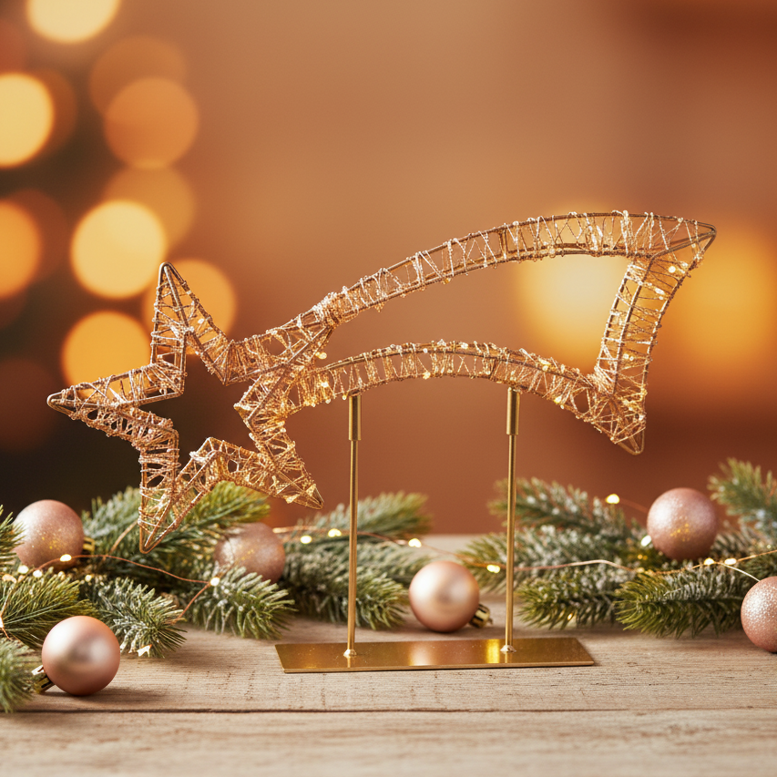 Rose Gold Twinkling Table Top Shooting Star Christmas Decoration