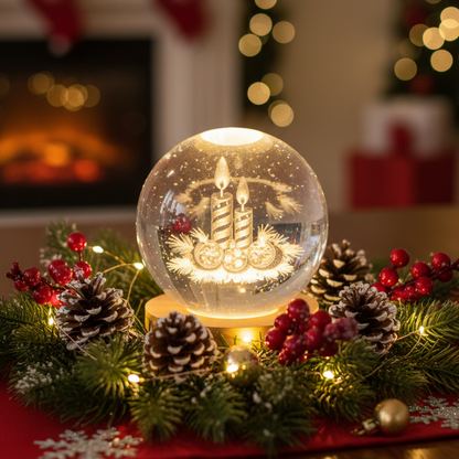 3D Lit Etched 8cm Glass Ball Christmas Decoration