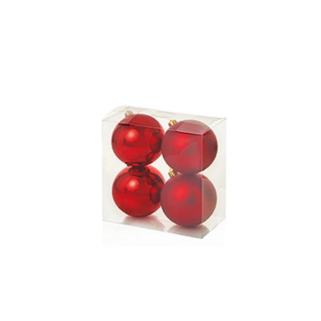 Set of 4 10cm Red Shatterproof Christmas Baubles