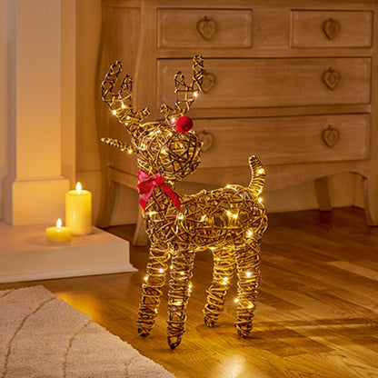 67cm Battery Operated Big Nose Wicker Reindeer