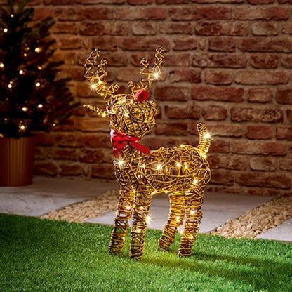 67cm Battery Operated Big Nose Wicker Reindeer