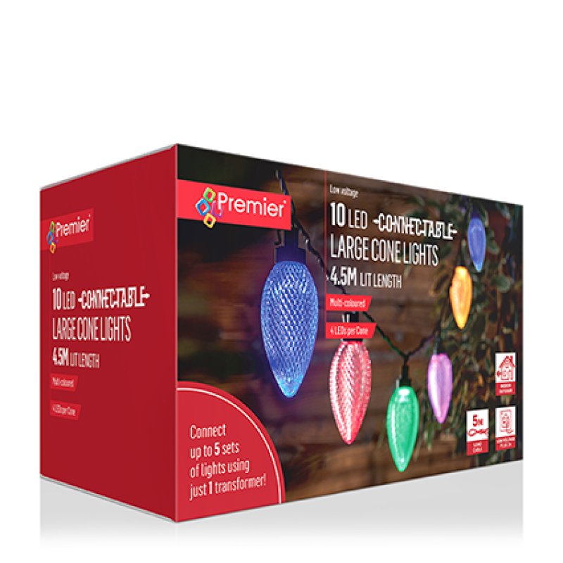 10 Multi Coloured Large Pine Cone Connectable String Lights
