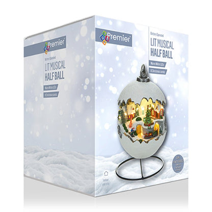 Musical Lit Half Ball with Rotating Train Christmas Scene Decoration