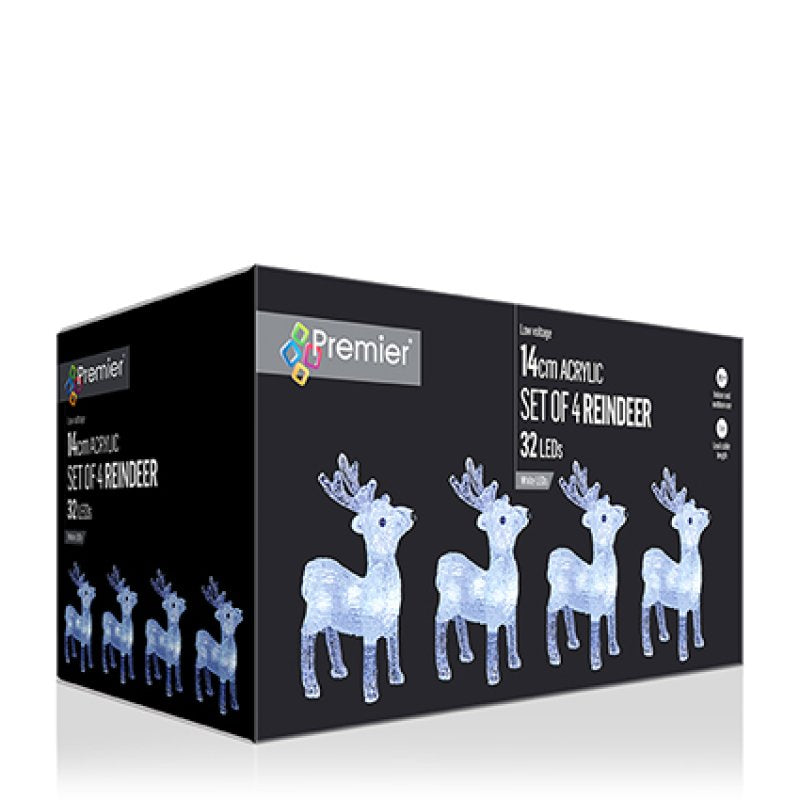 Set of 4 White LED Acrylic Reindeer Christmas Lights