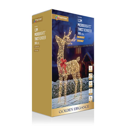 1.3m LED Golden Elegance Twist Tall Standing Christmas Reindeer