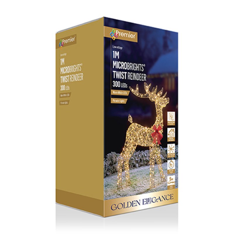 1m LED Golden Elegance Twist Standing Christmas Reindeer