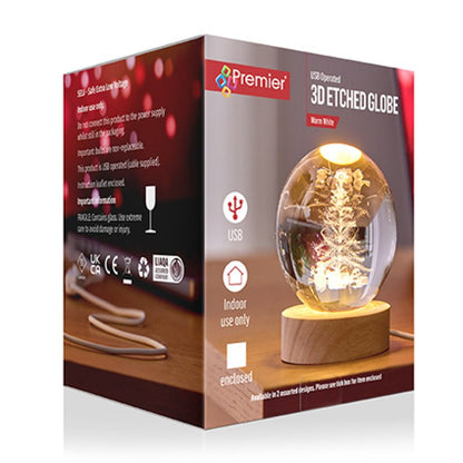 8cm 3D Lit Etched Glass Ball Christmas Decoration