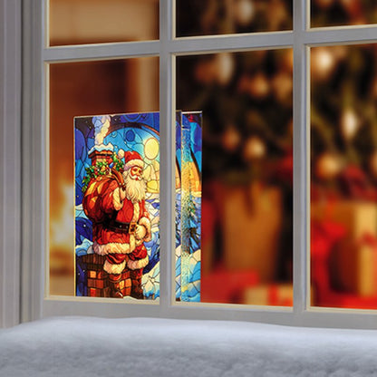 Santa on Chimney Lit Stained Glass Christmas Decoration