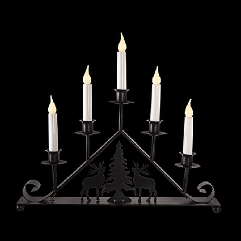 Black Metal Taper Candle Bridge with Reindeer Scene
