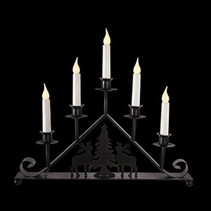 Black Metal Taper Candle Bridge with Reindeer Scene
