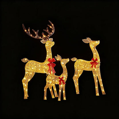 Gold Glitter Fabric LED Christmas Reindeer Family Set of 3