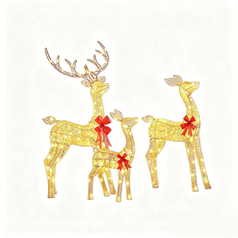 Gold Glitter Fabric LED Christmas Reindeer Family Set of 3