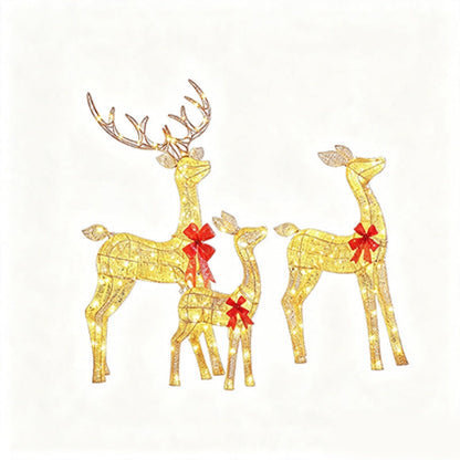Gold Glitter Fabric LED Christmas Reindeer Family Set of 3