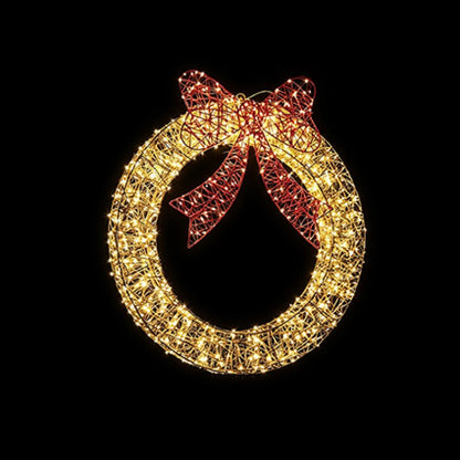 70cm Golden Elegance Twist LED Christmas Wreath with Red Bow