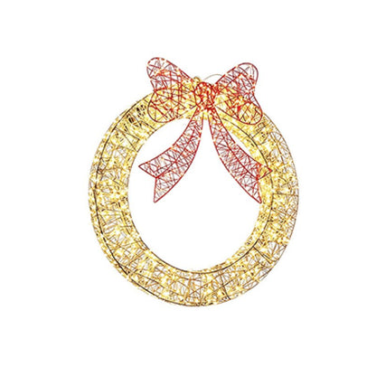 70cm Golden Elegance Twist LED Christmas Wreath with Red Bow