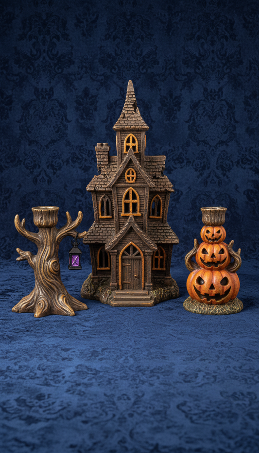Haunted manor candle holder set in gothic black