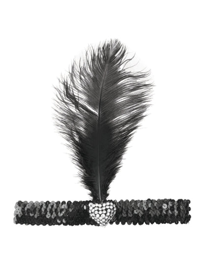 Black Flapper Headband With Crystal Heart Costume Accessory