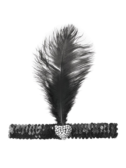 Black Flapper Headband With Crystal Heart Costume Accessory