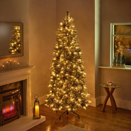 6.5ft Pre Lit Frosted Calgary Pine Tree with 400 Warm White LEDs