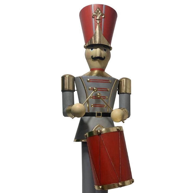 Grey & Red Nutcracker Soldier With Drum Commercial Christmas Display Prop