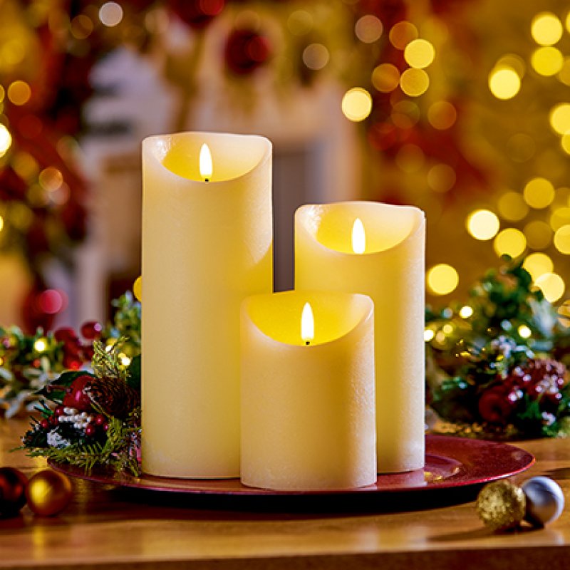 Cream FlickaBright Textured Candle with Timer 13 x 9cm