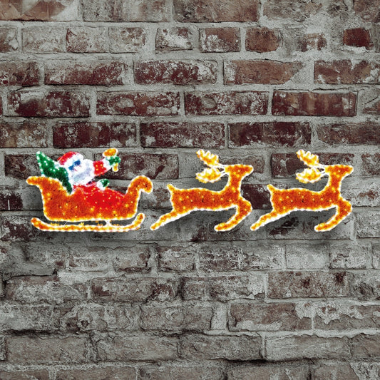 2.3m Giant Tinsel Christmas Santa with Sleigh and 2 Reindeers Rope Light